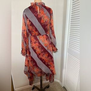 Soft Surroundings Woodland Floral Maroon Short Asymmetrical Dress L/S PS NWT.